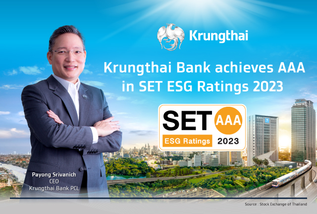 Krungthai Bank achieves highest ‘AAA’ SET ESG Rating, reinforcing sustainable bank image