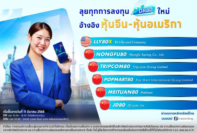 จัดเต็ม ออก DR-DRx อ้างอิง 6 หุ้นชั้นนำจีน-สหรัฐ นำโดย “POP MART” และ “Eli Lilly” ดีเดย์ 11 มี.ค. 68