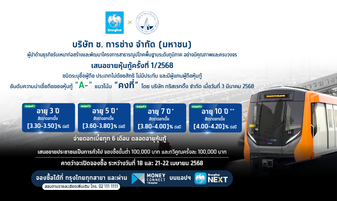 บริษัท ช. การช่าง จำกัด (มหาชน) เสนอขายหุ้นกู้ ครั้งที่ 1/2568