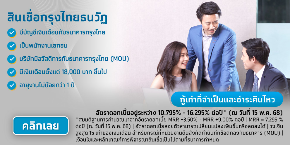 สินเชื่อกรุงไทยธนวัฏ ช่องทางติดต่อการสมัคร